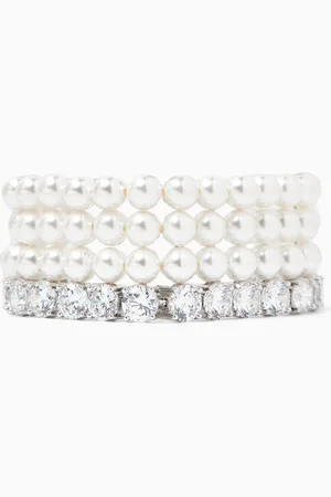 Self-Portrait Pearl Diamante Bracelet in Brass
