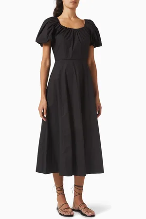 ULLA JOHNSON Imara Midi Dress in Cotton Poplin