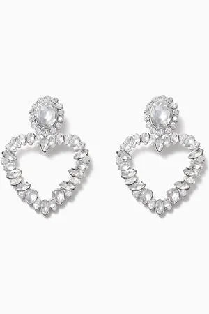 Self-Portrait Crystal Heart Earrings in Brass