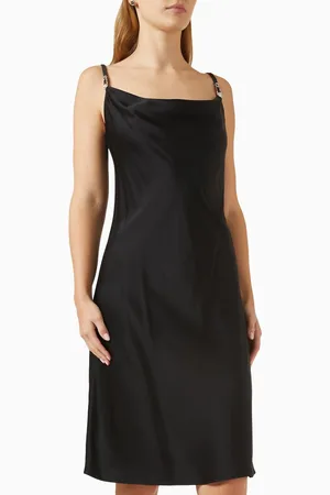 VERSACE Medusa Strap Midi Dress in Satin