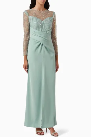 Amri Embellished Draped Maxi Dress in Lace & Crepe