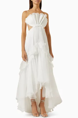 MARIA LUCIA HOHAN Azora Ruffle Maxi Dress in Silk Mousseline