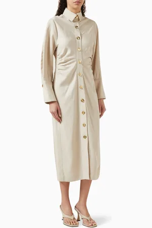 Matthew Bruch Shirred Midi Shirt Dress in Tencel