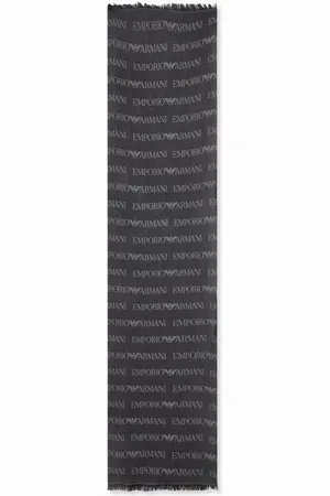 Emporio Armani Logo Print Scarf in Acrylic Wool