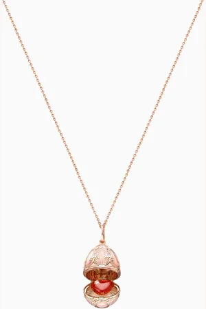 Faberge Heritage Diamond & Guilloché Heart Locket Necklace in 18kt Rose Gold