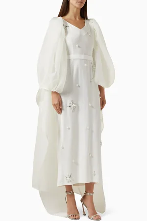BYK Embellished Cape Midi Dress in Organza & Crepe