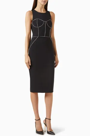 Elisabetta Franchi Contrast Piping Midi Dress in Crepe