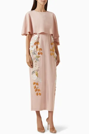BYK Floral Pattern Cape Midi Dress in Stretch Crepe