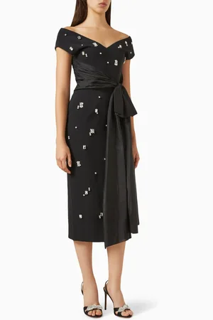 HUISHAN ZHANG Kinsley Off-shoulder Embellished Midi Dress in Crepe