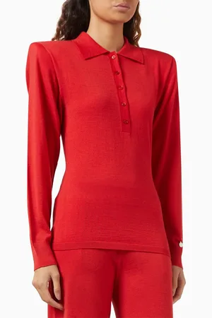 Stella McCartney Padded-shoulder Polo Shirt in Virgin Wool