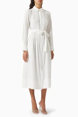 ULLA JOHNSON Ariane Belted Midi Dress in Cotton Poplin
