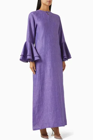 Bambah Ruffled-sleeves Kaftan in Linen