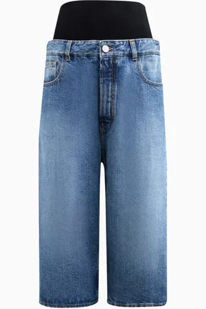 Alaïa Bermuda Knit-waist Shorts in Denim