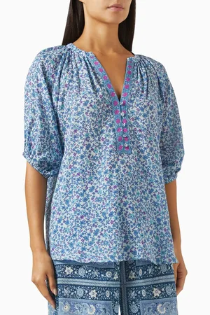 SPELL Love Jetty Short-sleeve Blouse in Cotton Crepe
