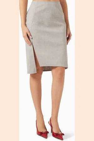 VERSACE Slit Midi Pencil Skirt in Wool-blend