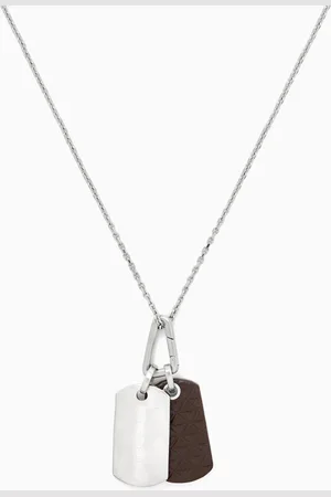 Emporio Armani Eagle Logo Dog Tag Necklace in Stainless Steel & Leather