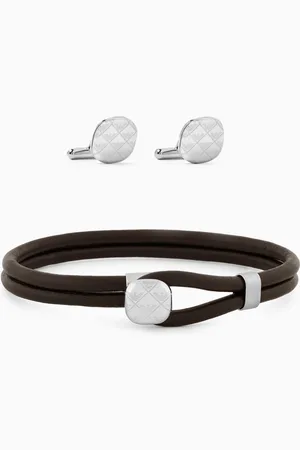 Emporio Armani Bracelet & Cufflinks Set in Leather & Stainless Steel