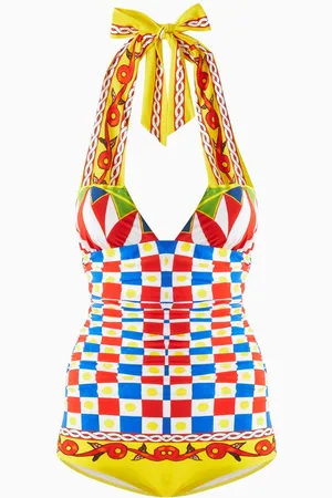 Dolce & Gabbana Carretto-print One-piece Swimsuit in Stretch Nylon