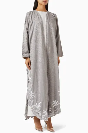 Elna Line Floral Embroidered 3-piece Abaya Set in Nada