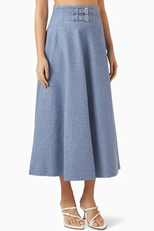 MARELLA Luppolo Belted Midi Skirt in Cotton-blend