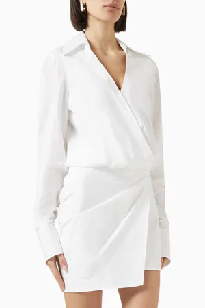 The Attico Draped Mini Dress in Cotton Poplin