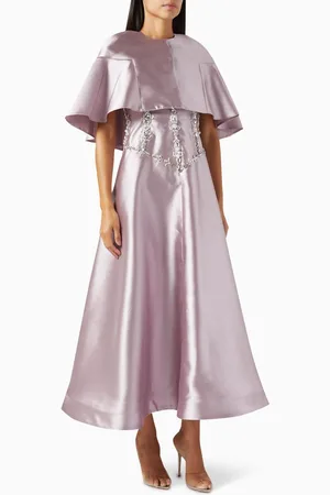 BYK Crystal-embellished Dress & Cape Set in Metallic Taffeta