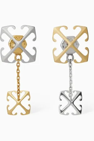 OFF-WHITE Double Arrow Drop Earrings in Two-tone Brass