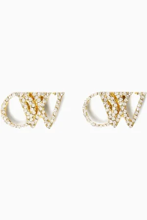 OFF-WHITE Logo Crystal Stud Earrings in Brass