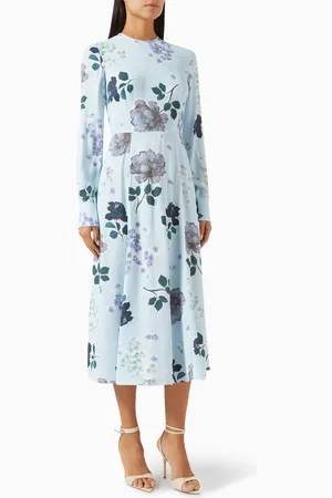 Erdem Long-sleeve A-line Midi Dress in Viscose Crepe
