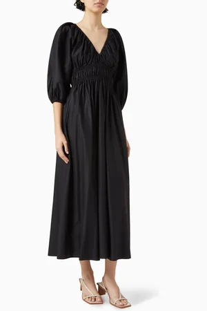 MATTEAU Shirred Midi Dress in Organic Cotton