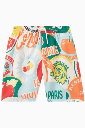Kenzo Graphic Logo Print Swim Trunks in Stretch Nylon