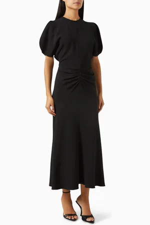 Victoria Beckham Gathered Waist Midi Dress in Cady