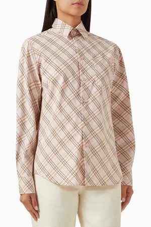 Burberry Logo Embroidered Check Shirt in Cotton Poplin