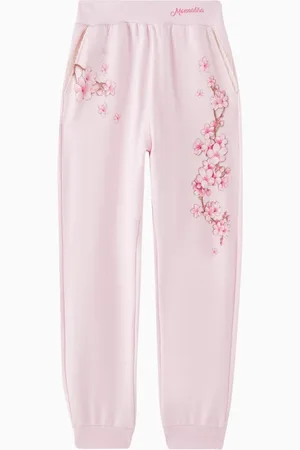 MONNALISA Cherry Blossom Sweatpants in Stretchy Cotton