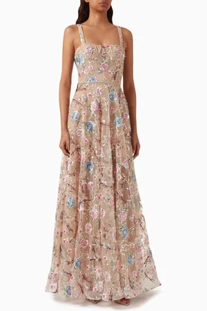 Bronx and Banco Midnight Embroidered Floral Gown