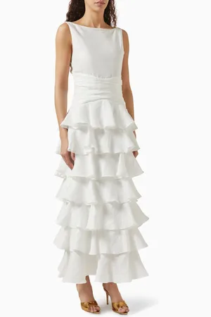 Mergim Liri Tiered Ruffle Maxi Dress in Linen