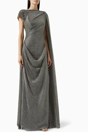 GEMY MAALOUF Bead-embellished Cape-sleeve Gown