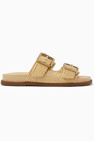 Schutz Buckle Flat Slides in Raffia