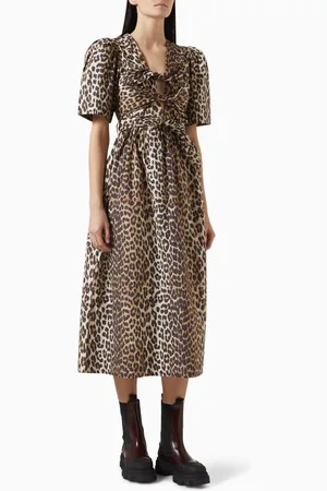 Ganni Leopard-print Midi Dress in Organic Cotton