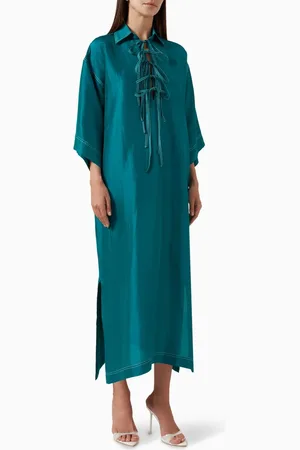 Twinkle Hanspal Tie-up Collared Kaftan in Chanderi