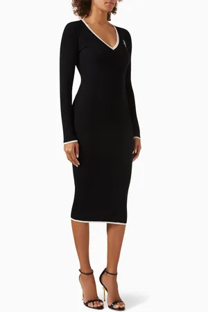 Elisabetta Franchi Long-sleeve Ribbed Midi Dress in Viscose-blend