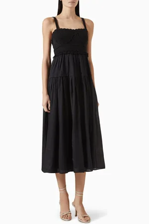 ULLA JOHNSON Gisella Crochet Midi Dress in Ramie