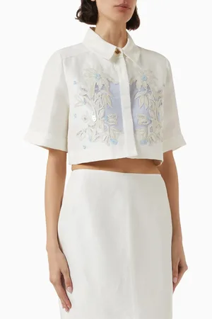 AJE Mirrors Embroidered Shirt in Linen-blend