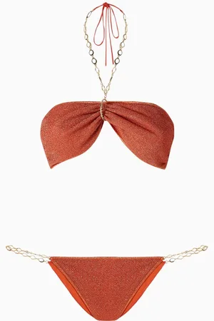 Oseree Lumiere O Chain Bandeau Bikini Set in Lurex