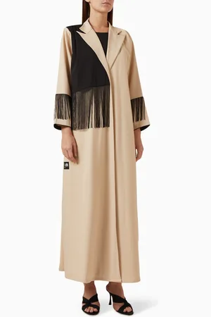 Elna Line Two-tone Fringed Abaya in Crepe