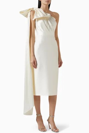 Marchesa Notte One-shoulder Midi Dress in Silk Mikado