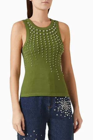 Des Phemmes Crystal-embellished Tank Top in Cotton Rib-knit
