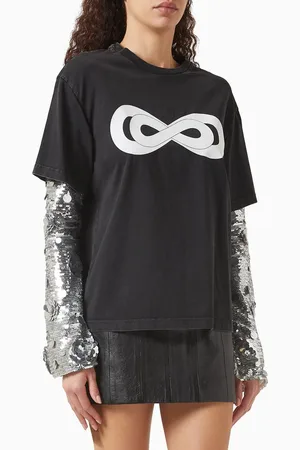 Mach & Mach Sequin-sleeve T-shirt in Jersey