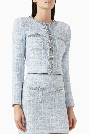Self-Portrait Embellished Check Cardigan in Tweed
