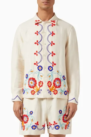 BODE Beaded Garden Party Shirt in Linen